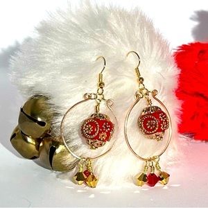 Red fancy dangle hoop earrings.  $15